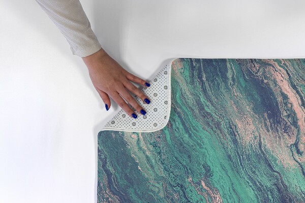 Tapijt Groene en blauwe marmeren golven