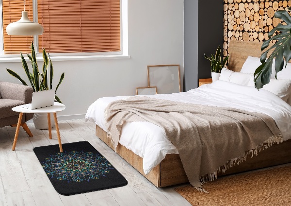 Vloerkleed Gekleurde mandala op zwarte achtergrond