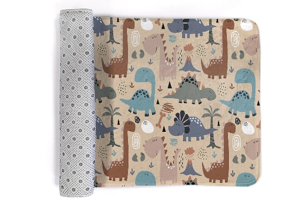 Vloerkleed Gekleurde dinosaurussen op een beige achtergrond