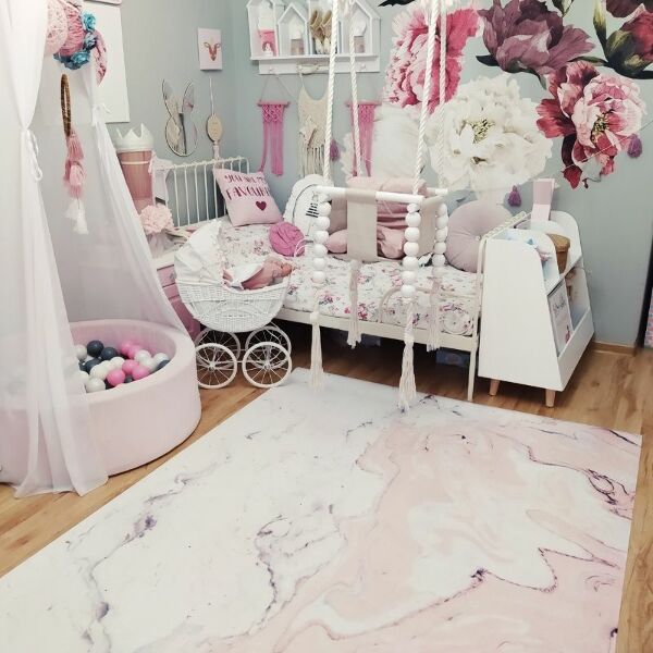 Vinyl vloerkleed Wit en roze marmer
