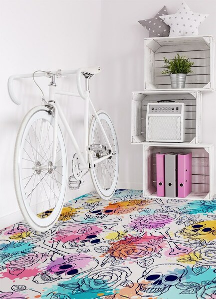 Vinyl vloerkleed Schedels en rozen