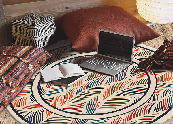 Vinyl vloerkleed rond Contourbladeren