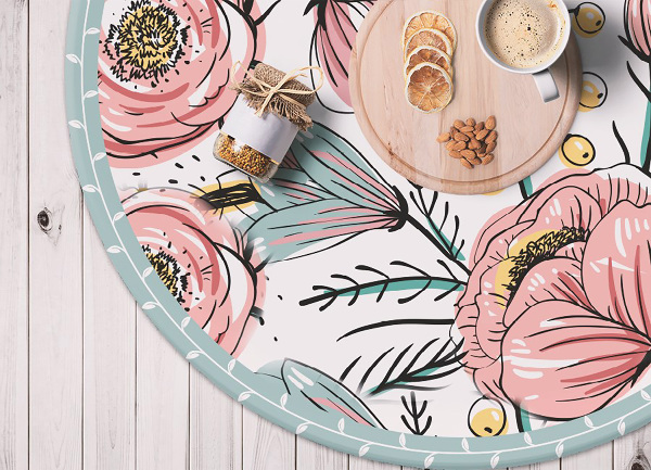 Rond vinyl tapijt Delicate bloemen