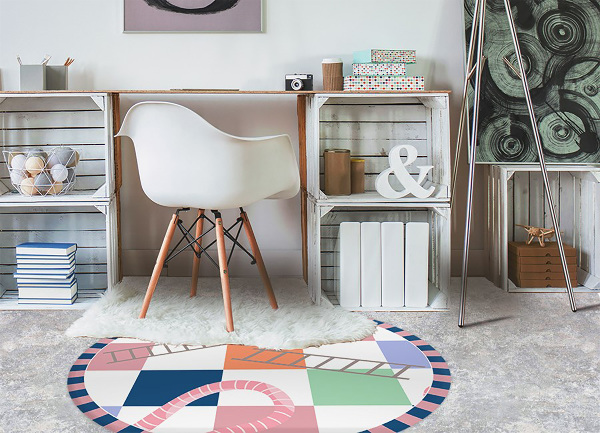 Vinyl vloerkleed rond Ladder en slangen