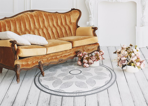 Vinyl vloerkleed rond Stippenbloemen