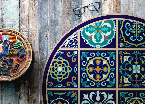 Vinyl vloerkleed rond Portugese tegels