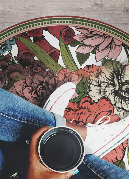 Rond vinyl tapijt Verschillende bloemen