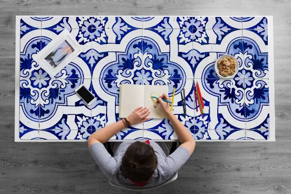 Onderlegger bureau Blauwe tegels