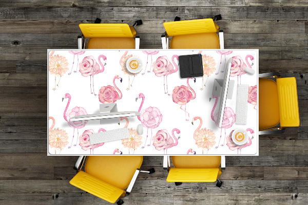 Bureau onderlegger Flamingos en bloemen