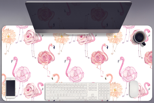 Bureau onderlegger Flamingos en bloemen
