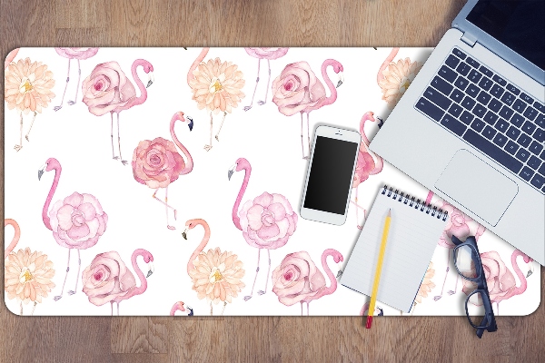 Bureau onderlegger Flamingos en bloemen