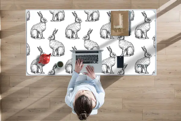 Onderlegger bureau Witte konijnen