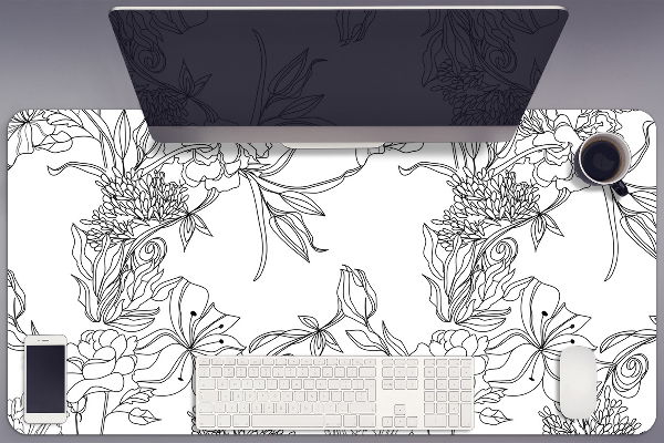 Bureaumat Zwart -witte bloemen