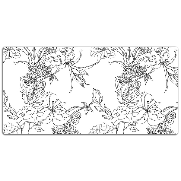 Bureaumat Zwart -witte bloemen