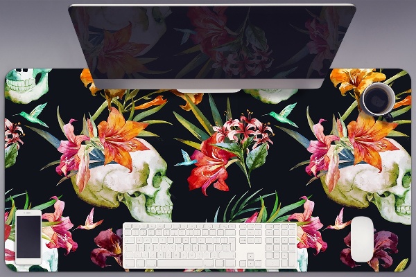 Bureau onderlegger Schedels en bloemen