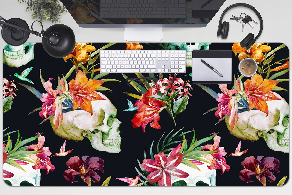 Bureau onderlegger Schedels en bloemen