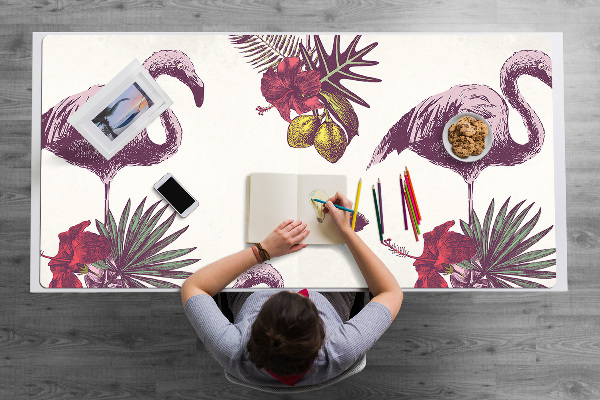 Bureau onderlegger Flamingo & hibiscus