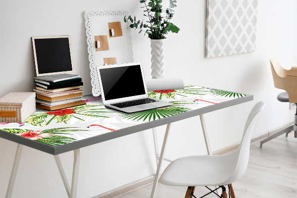Bureau onderlegger Flamingos en bloemen