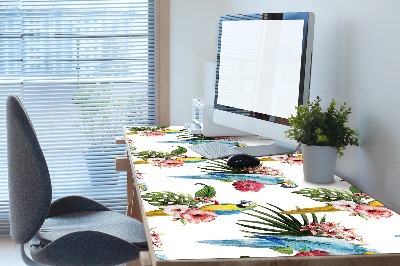 Bureau onderlegger Papegaaien en bloemen