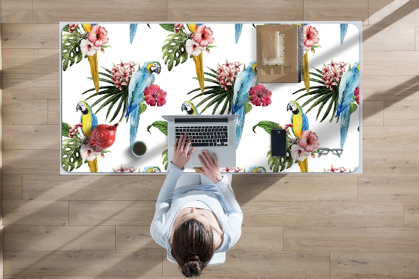Bureau onderlegger Papegaaien en bloemen