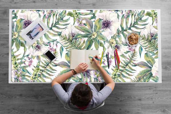 Bureau onderlegger Witte bloemen