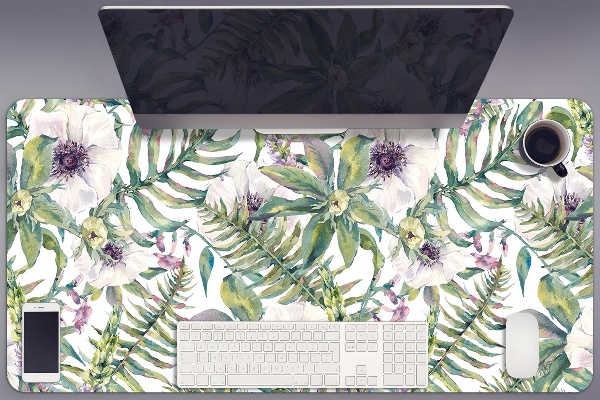 Bureau onderlegger Witte bloemen