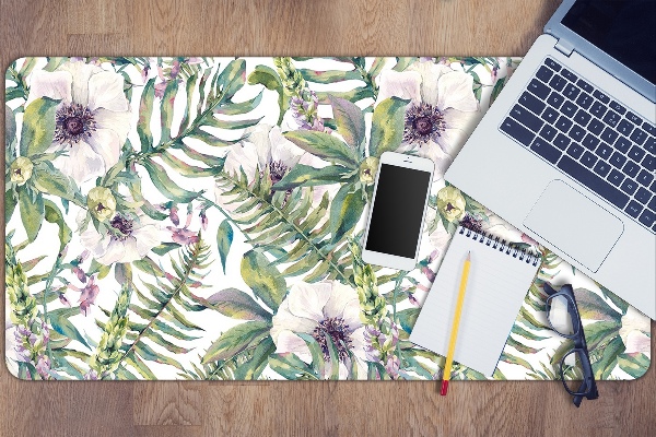 Bureau onderlegger Witte bloemen