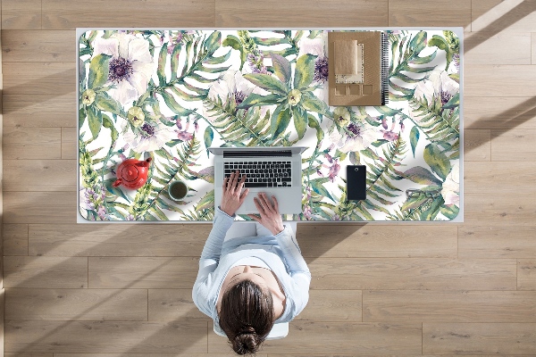 Bureau onderlegger Witte bloemen