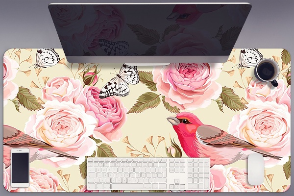 Bureau onderlegger Vogels bloemen vlinders