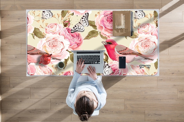Bureau onderlegger Vogels bloemen vlinders
