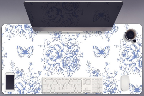 Bureau onderlegger groot Vlinders en bloemen