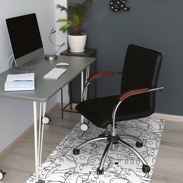 Bureaustoel vloerbeschermer Doodle -stijl katten