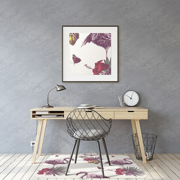 Vloerbeschermer Flamingo & hibiscus