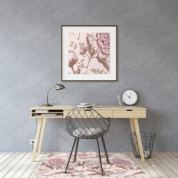 Bureaustoel vloerbeschermer Roze peonies