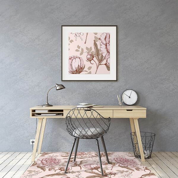 Bureaustoel vloerbeschermer Roze peonies