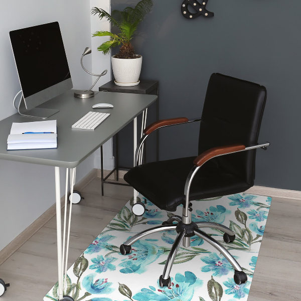Vloerbeschermer bureaustoel Turquoise bloemen